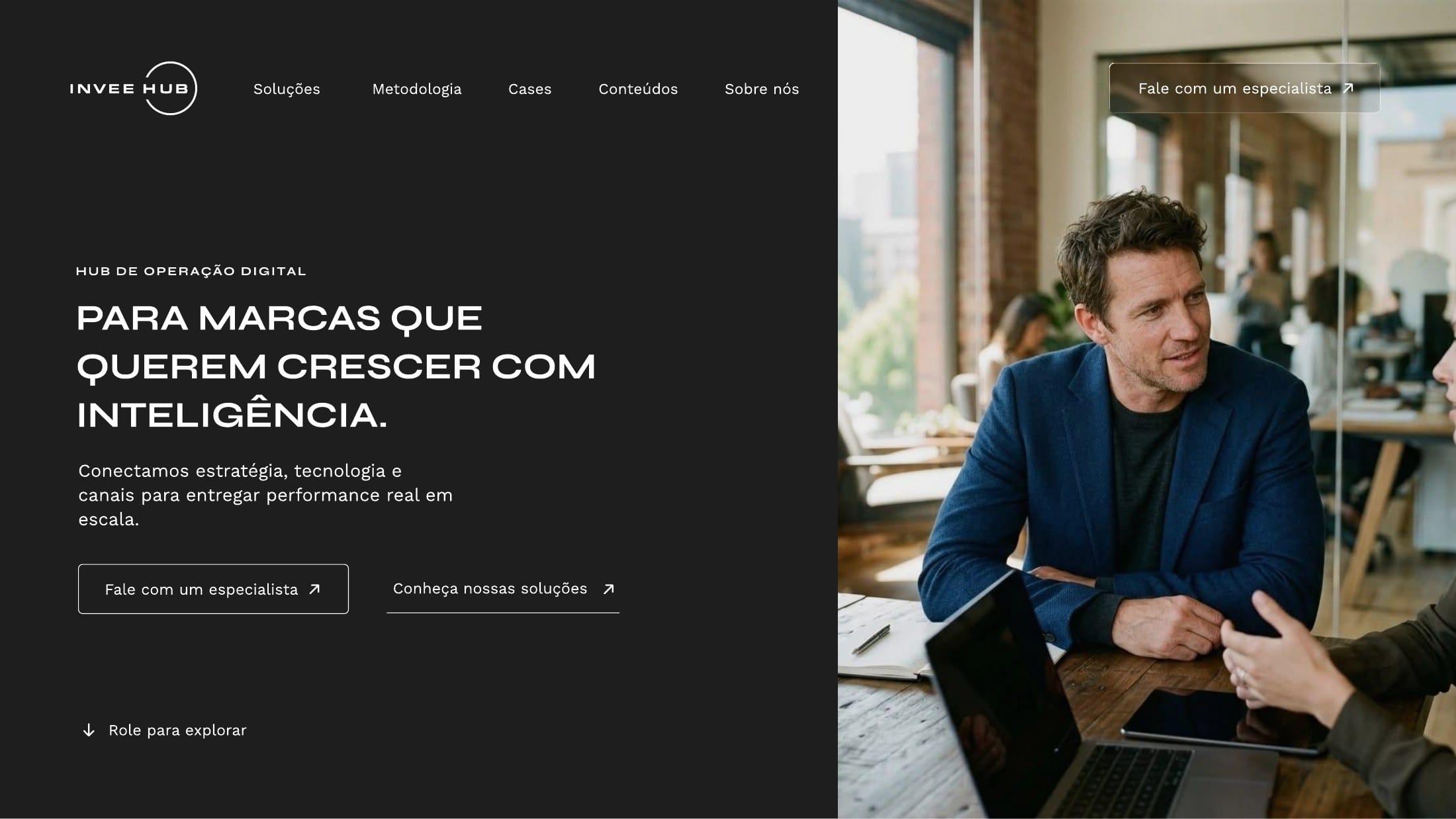 Estudo de presença digital da Invee Hub em uma página institucional.