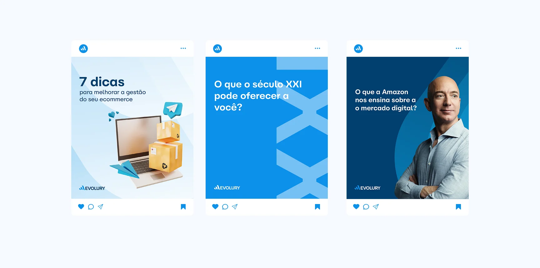 Sequência de peças para redes sociais da Evolury.