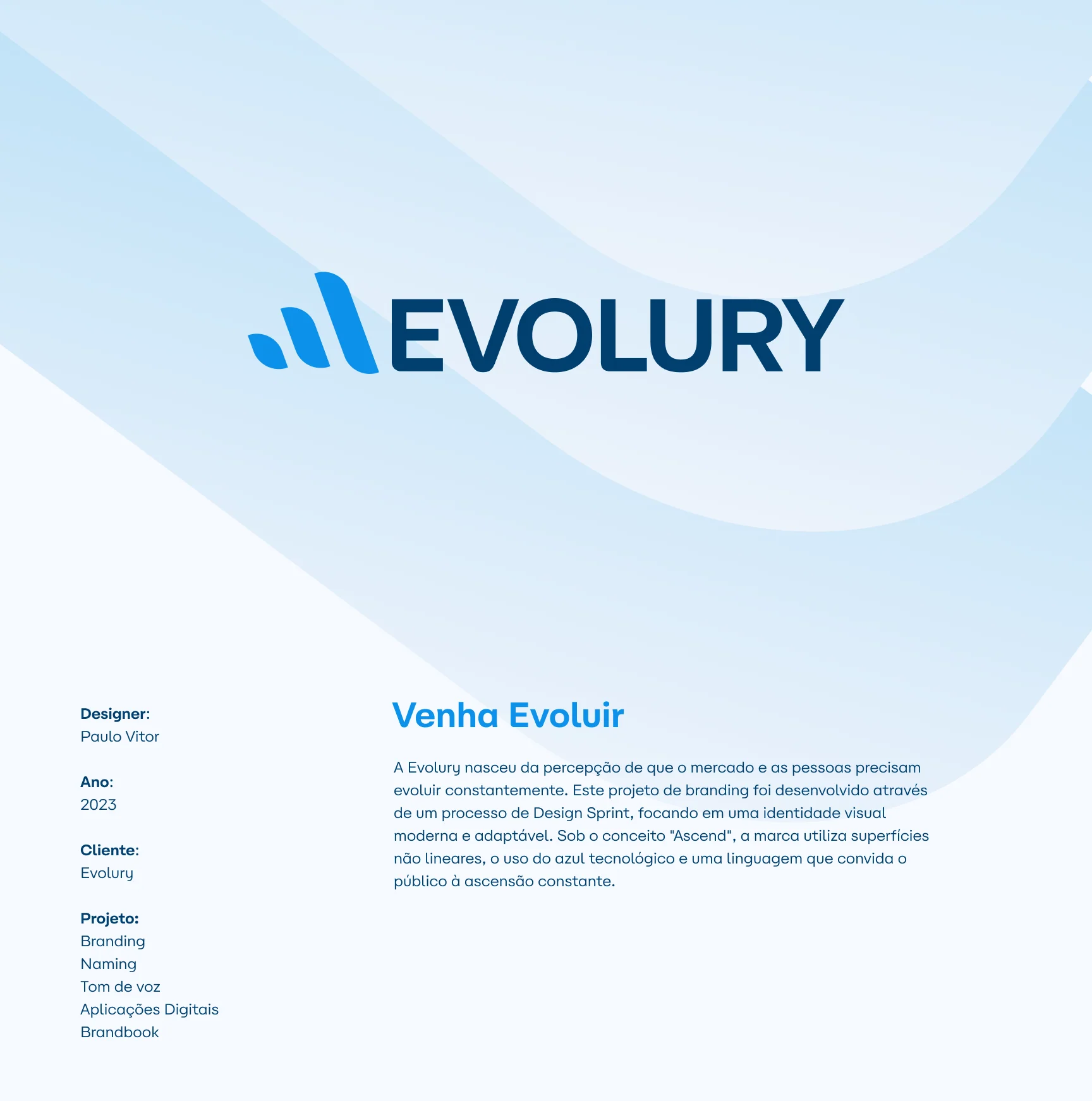 Layout do site da Evolury com apresentação institucional e mensagens da marca.